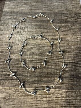 Sterling Silver Bead Accent Women’s Necklace and Bracelet Set. 925